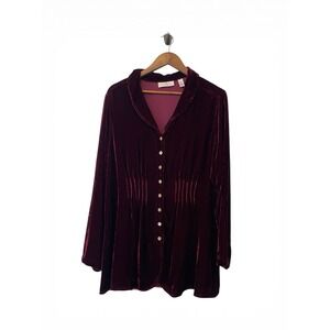 Soft Surroundings Silk Blend Velvet Button Up Tunic Top Tie Back Whimsigoth XL